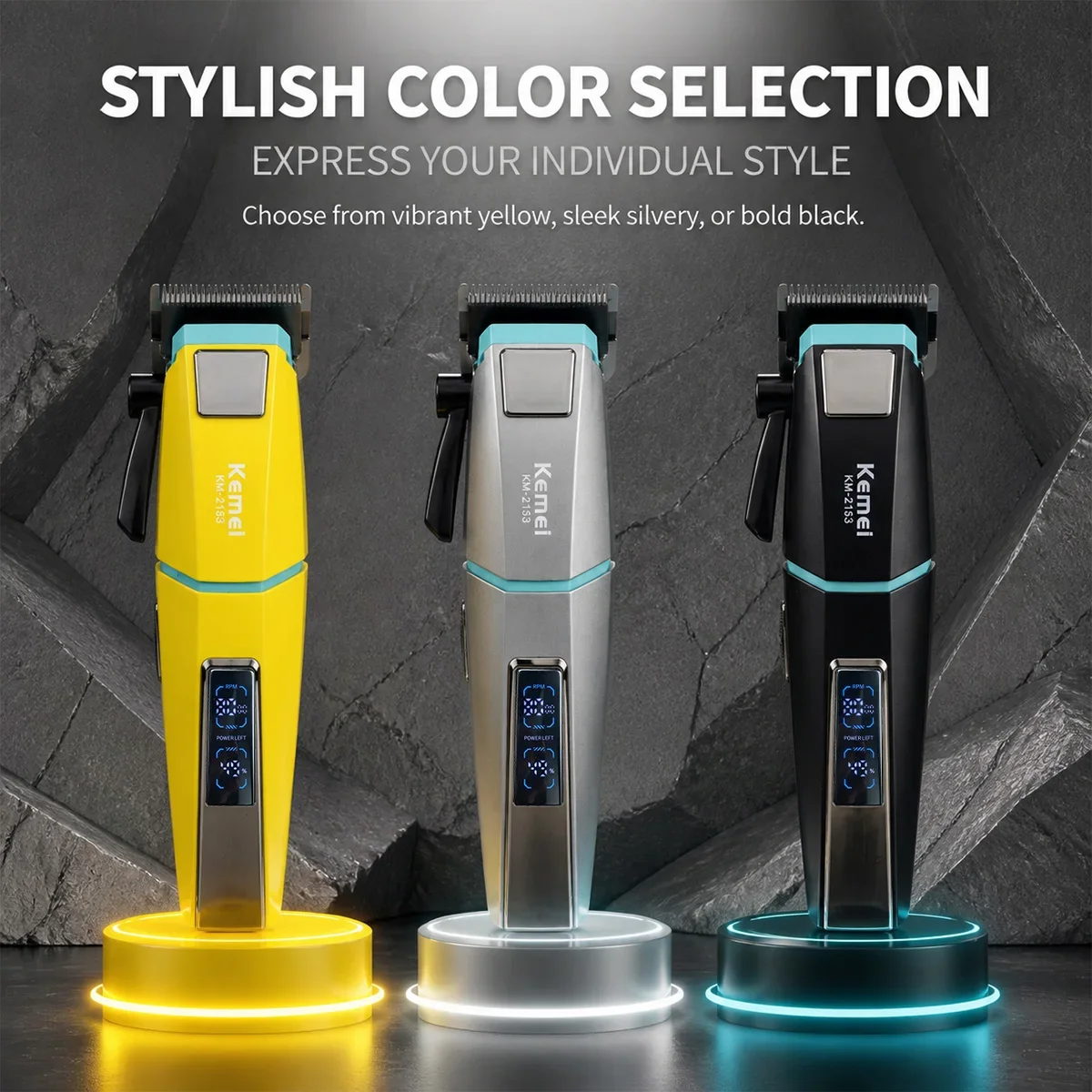 Kemei KM-2153 Clippers for Men LED Display Fade Blade 8000RPM 2000mAh 2-Speed 5W DC Motor Professional Hair Cutting Machine