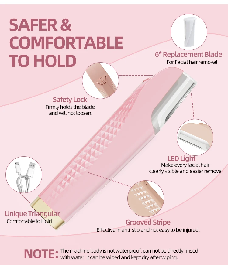 Rechargeable Exfoliating Shaver for Women with Light, Includes 6 Replacement Blades; Tool for Facial Exfoliation and Removing Bo