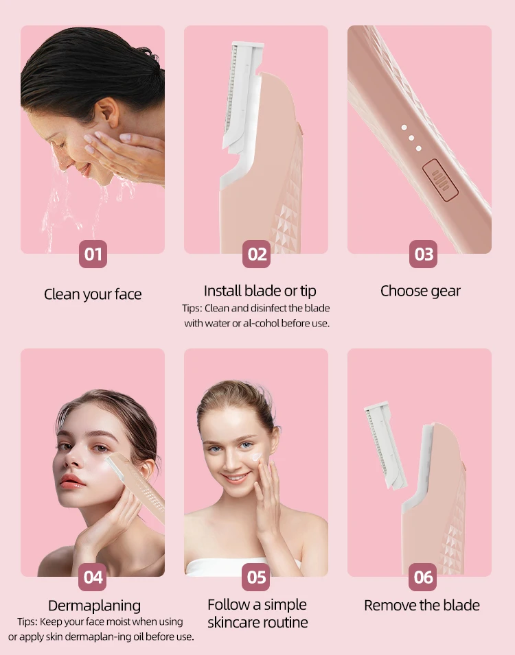 Rechargeable Exfoliating Shaver for Women with Light, Includes 6 Replacement Blades; Tool for Facial Exfoliation and Removing Bo