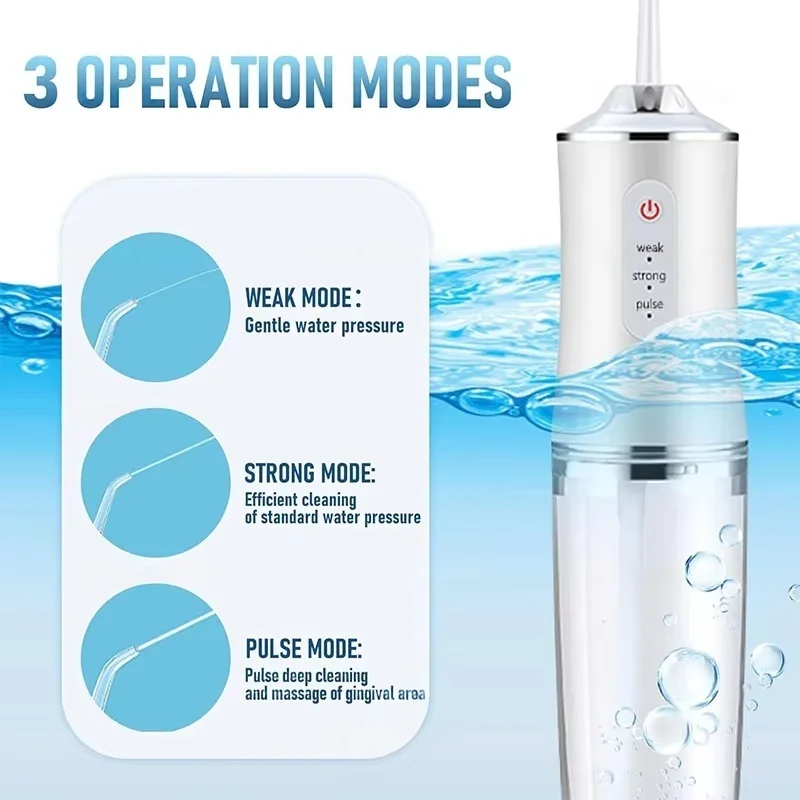 Portable Smart Electric Oral Irrigator Water Flosser with 4 Jets 3 Modes Rechargeable Dental Teeth Cleaner Travel and Daily Use
