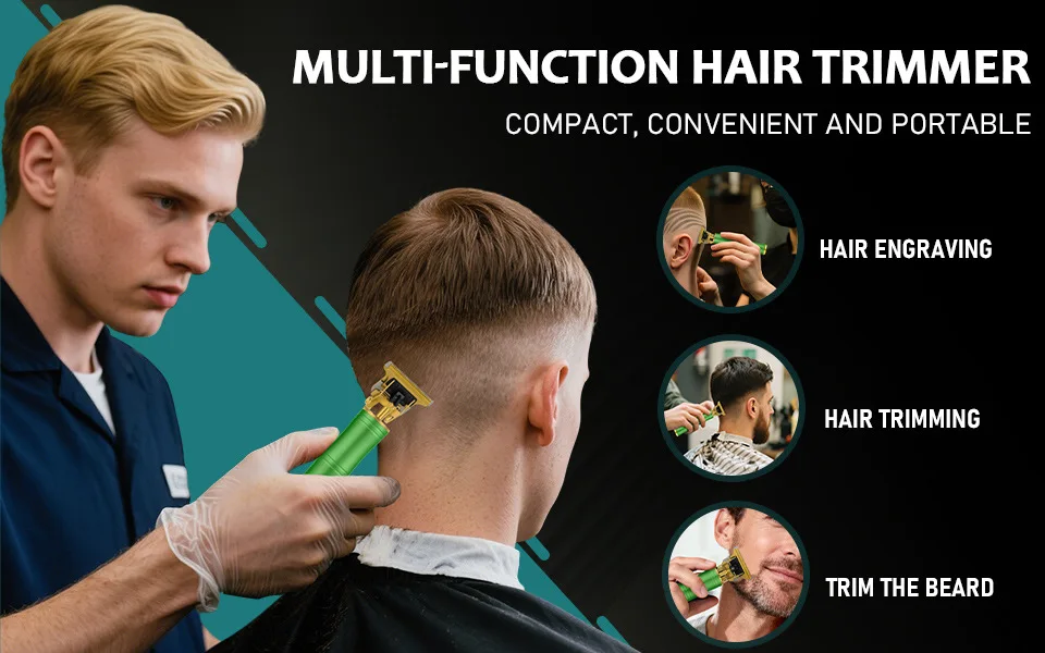 USB Rechargeable T Outline Hair Trimmer Professional Barber Hair Clipper Handle Zero Gap Shaver for Men Beard Styling