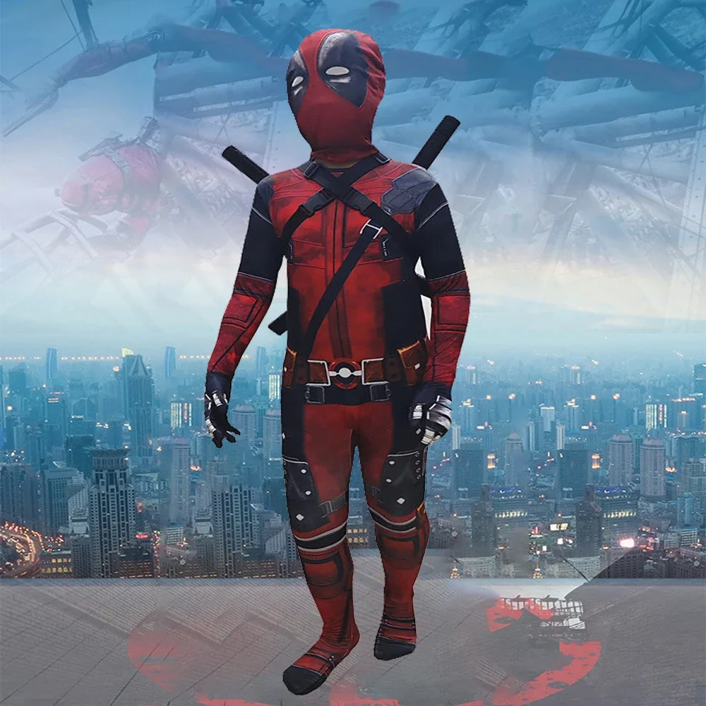 New Movie Character Role Play Costume Superhero Deadpool Costume Mask Sword Bag Suits Halloween Party Cosplay Jumpsuit 3D Style