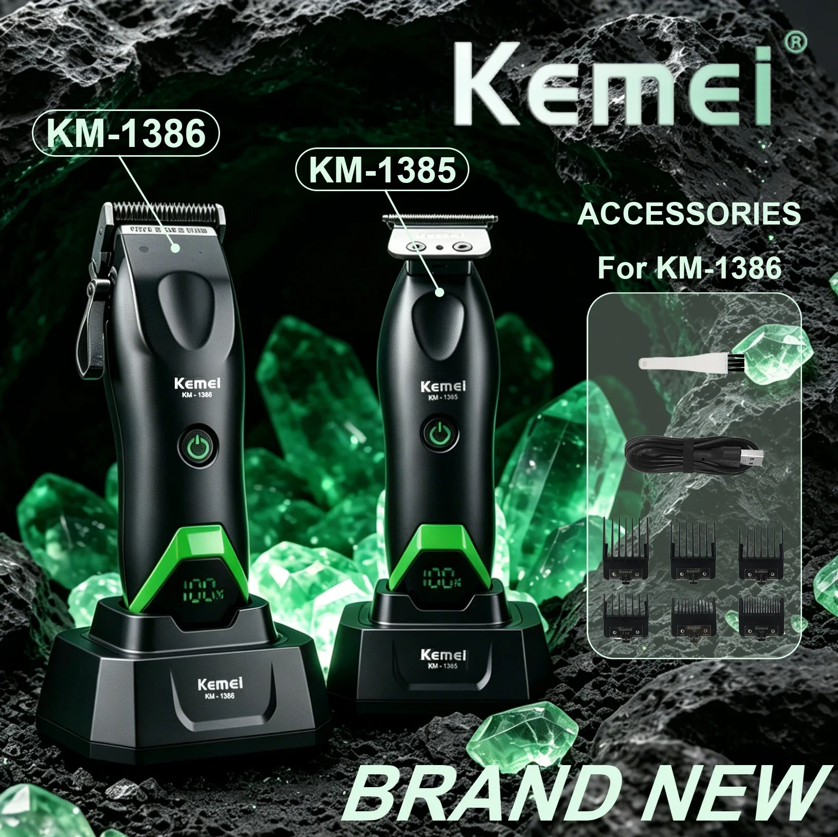Kemei Professional Hair Clipper LED Display Trimmer Charging Base Hair Care Appliance Adjustable Clipper for Men KM-1385 KM-1386