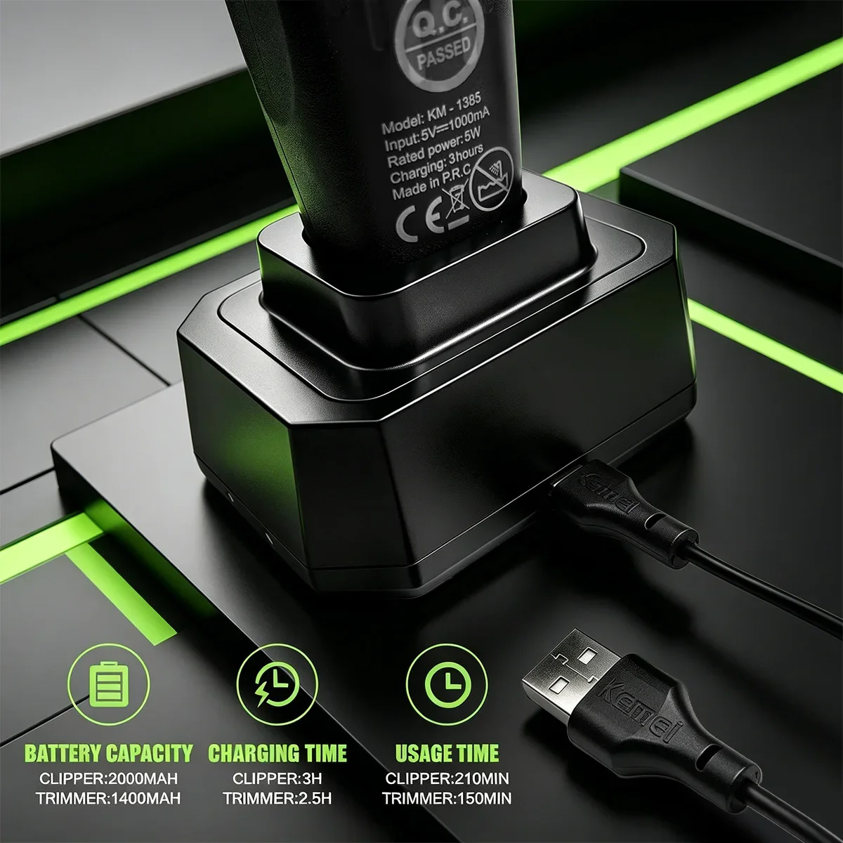 Kemei Professional Hair Clipper LED Display Trimmer Charging Base Hair Care Appliance Adjustable Clipper for Men KM-1385 KM-1386