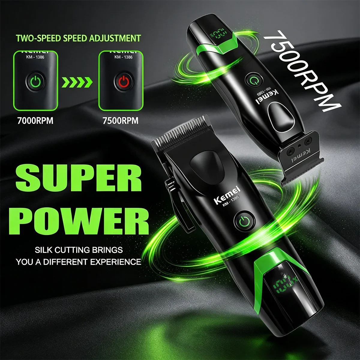 Kemei Professional Hair Clipper LED Display Trimmer Charging Base Hair Care Appliance Adjustable Clipper for Men KM-1385 KM-1386