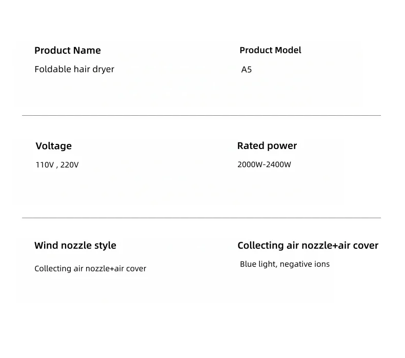 220V New Foldable Hair Dryer 2400W High-Power Silent Hair Dryer With Cold And Hot Air Distribution And Multi Nozzle Blower
