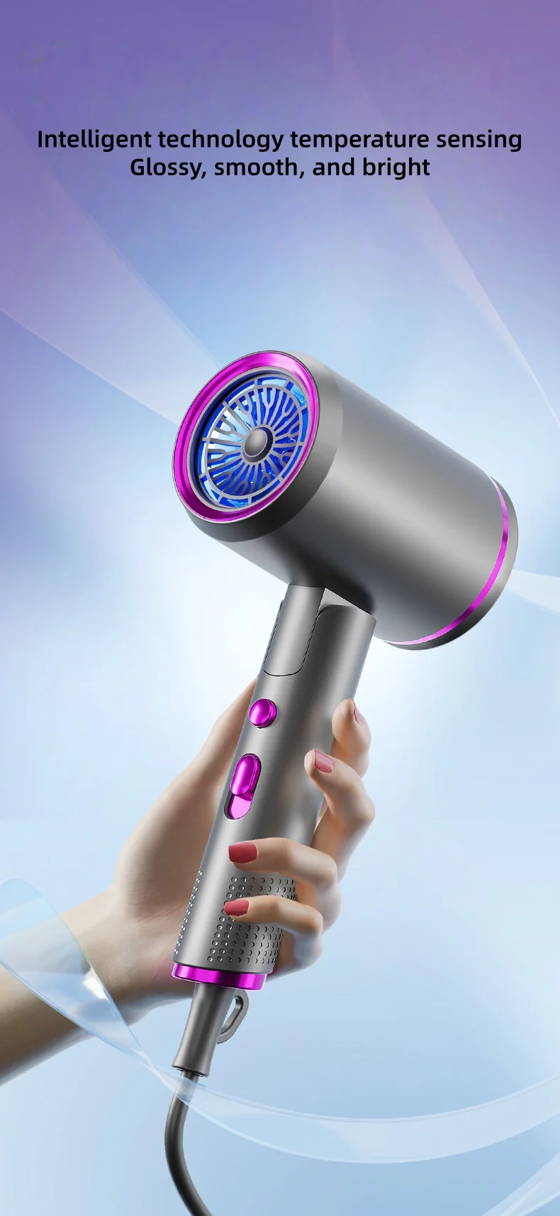220V New Foldable Hair Dryer 2400W High-Power Silent Hair Dryer With Cold And Hot Air Distribution And Multi Nozzle Blower