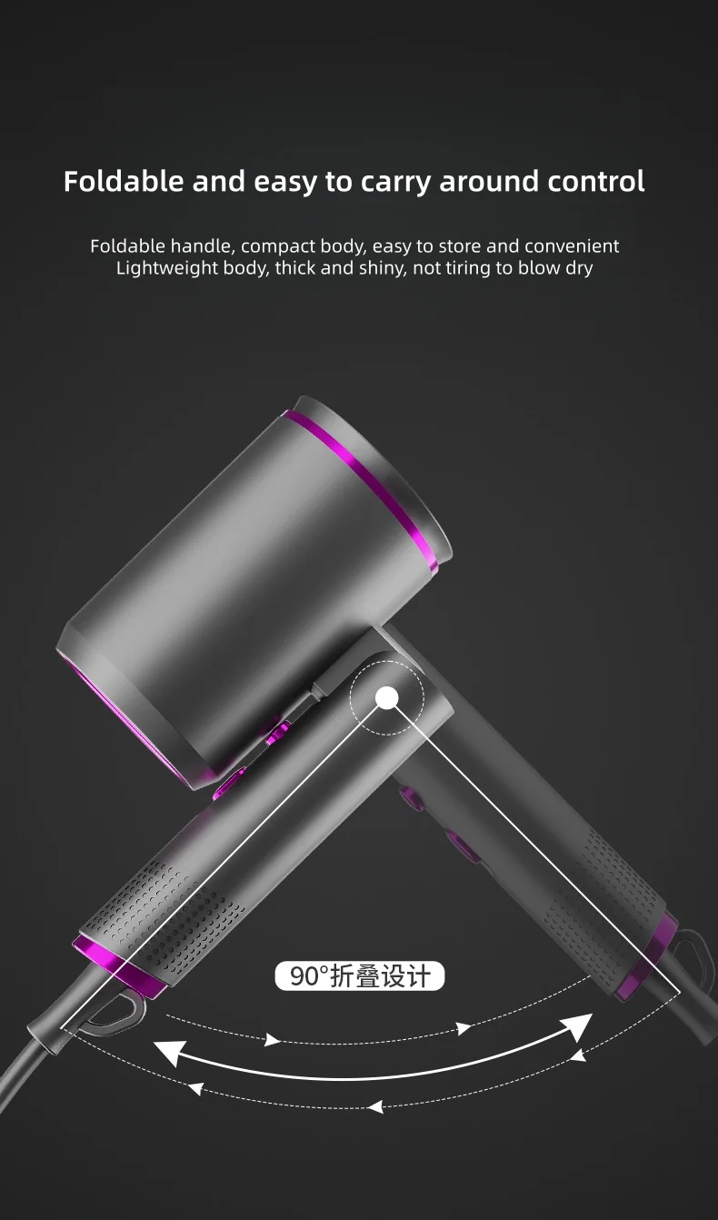 220V New Foldable Hair Dryer 2400W High-Power Silent Hair Dryer With Cold And Hot Air Distribution And Multi Nozzle Blower