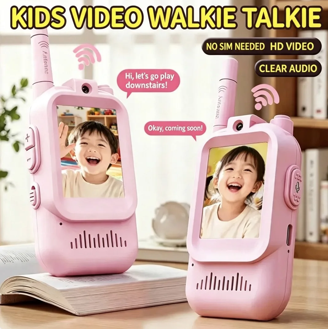 Kids Video Walkie Talkies 2 Pack Long Range Walkie-Talkie Rechargeable for Indoor Camping Hiking Travel Gift for Boys Girls