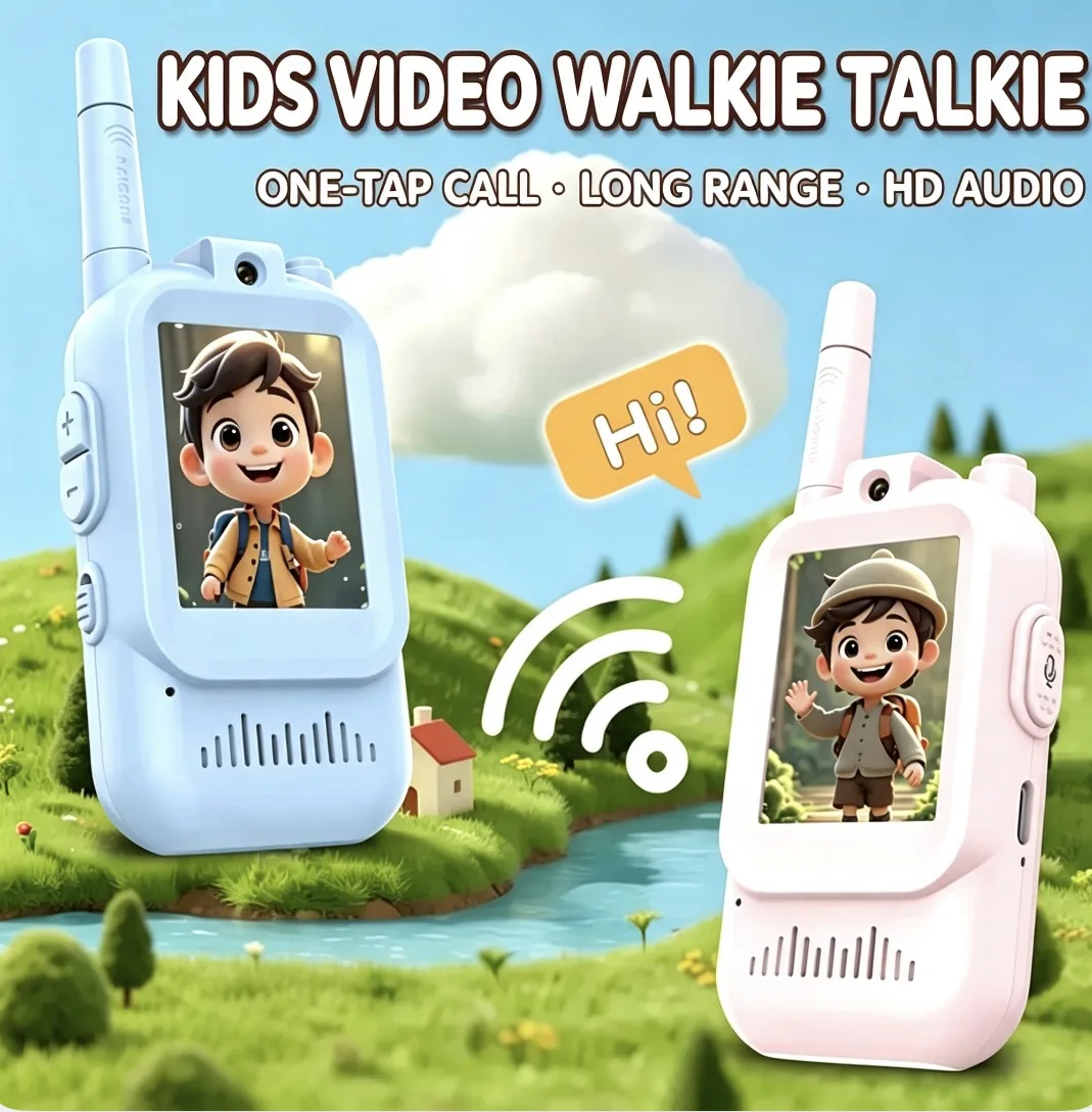 Kids Video Walkie Talkies 2 Pack Long Range Walkie-Talkie Rechargeable for Indoor Camping Hiking Travel Gift for Boys Girls