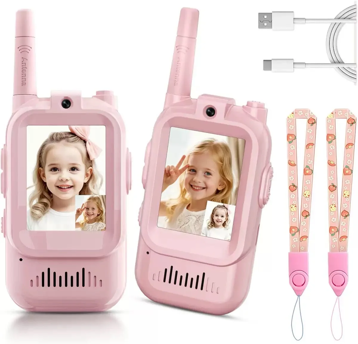 Kids Video Walkie Talkies 2 Pack Long Range Walkie-Talkie Rechargeable for Indoor Camping Hiking Travel Gift for Boys Girls