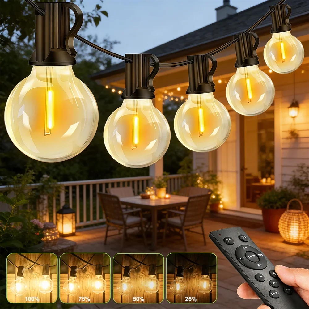 24V 30M Low Voltage String Lights with Remote Control Horizontal Bulbs Indoor-Outdoor Waterproof Garden Decor UK Plug