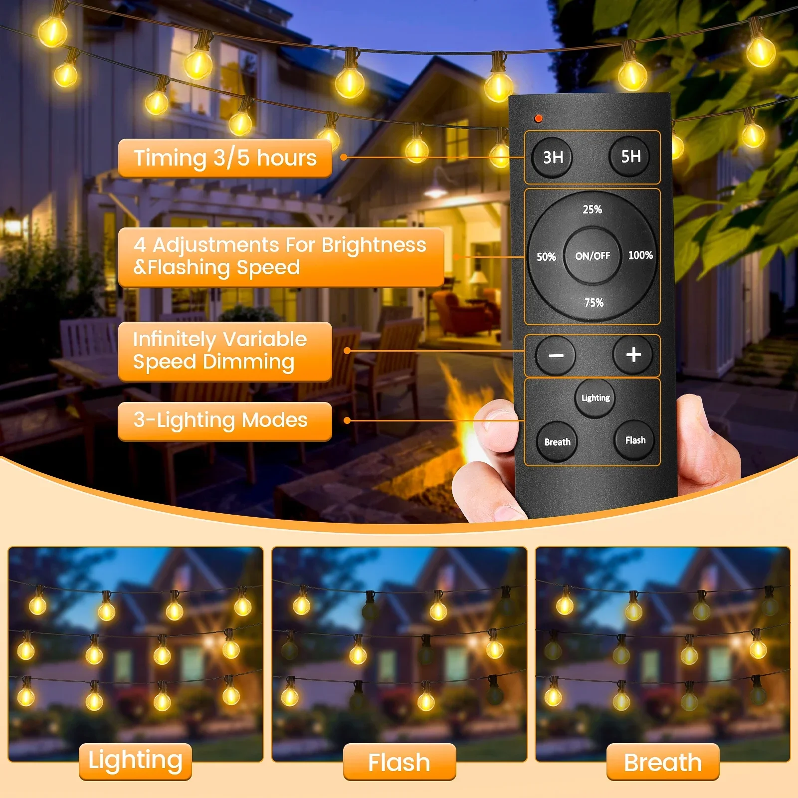 24V 30M Low Voltage String Lights with Remote Control Horizontal Bulbs Indoor-Outdoor Waterproof Garden Decor UK Plug