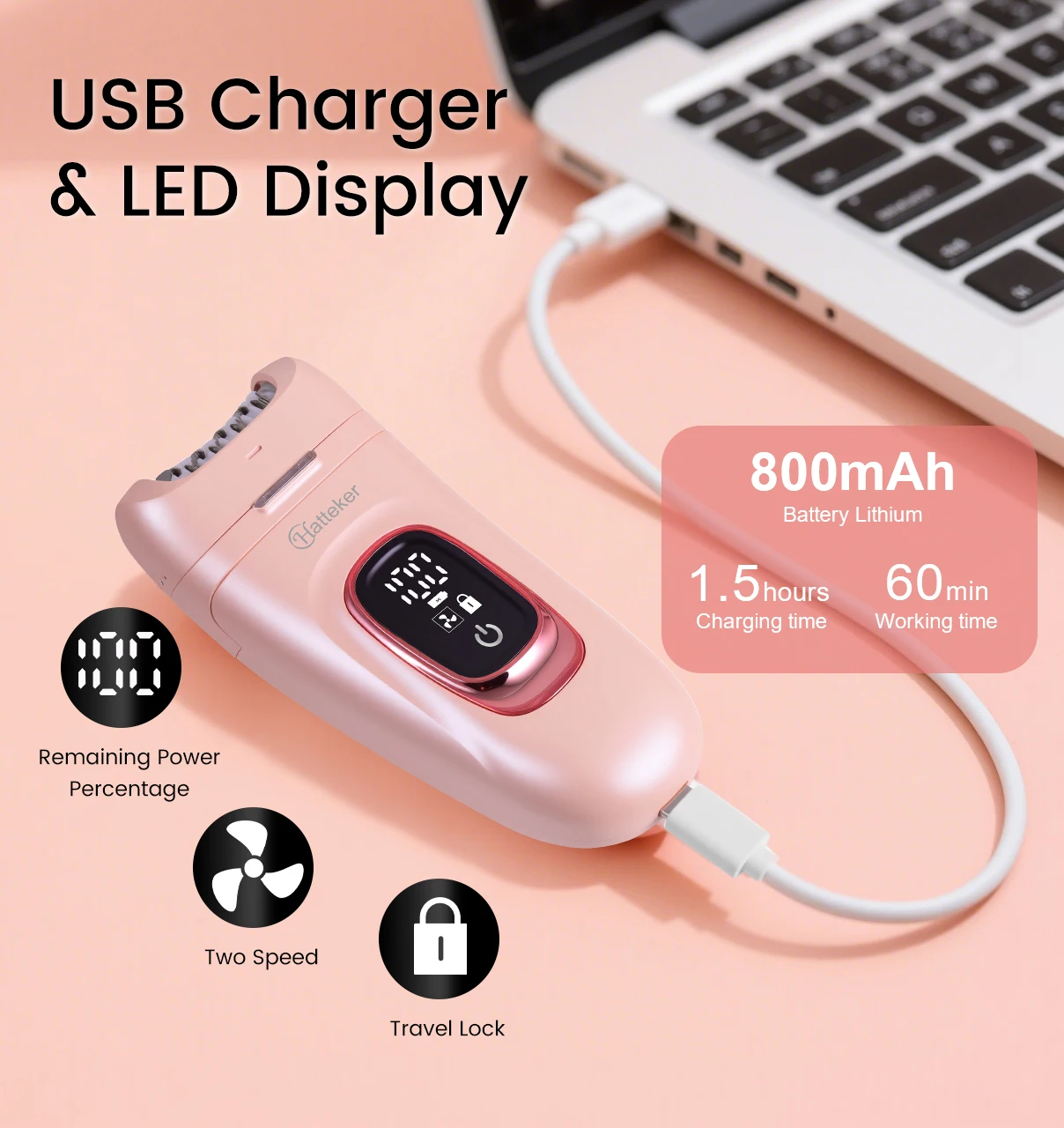 Hatteker 5-in-1 Electric for Women Hair Remover Roller Home Use Washable Hair Removal Device with Private Clip And Light