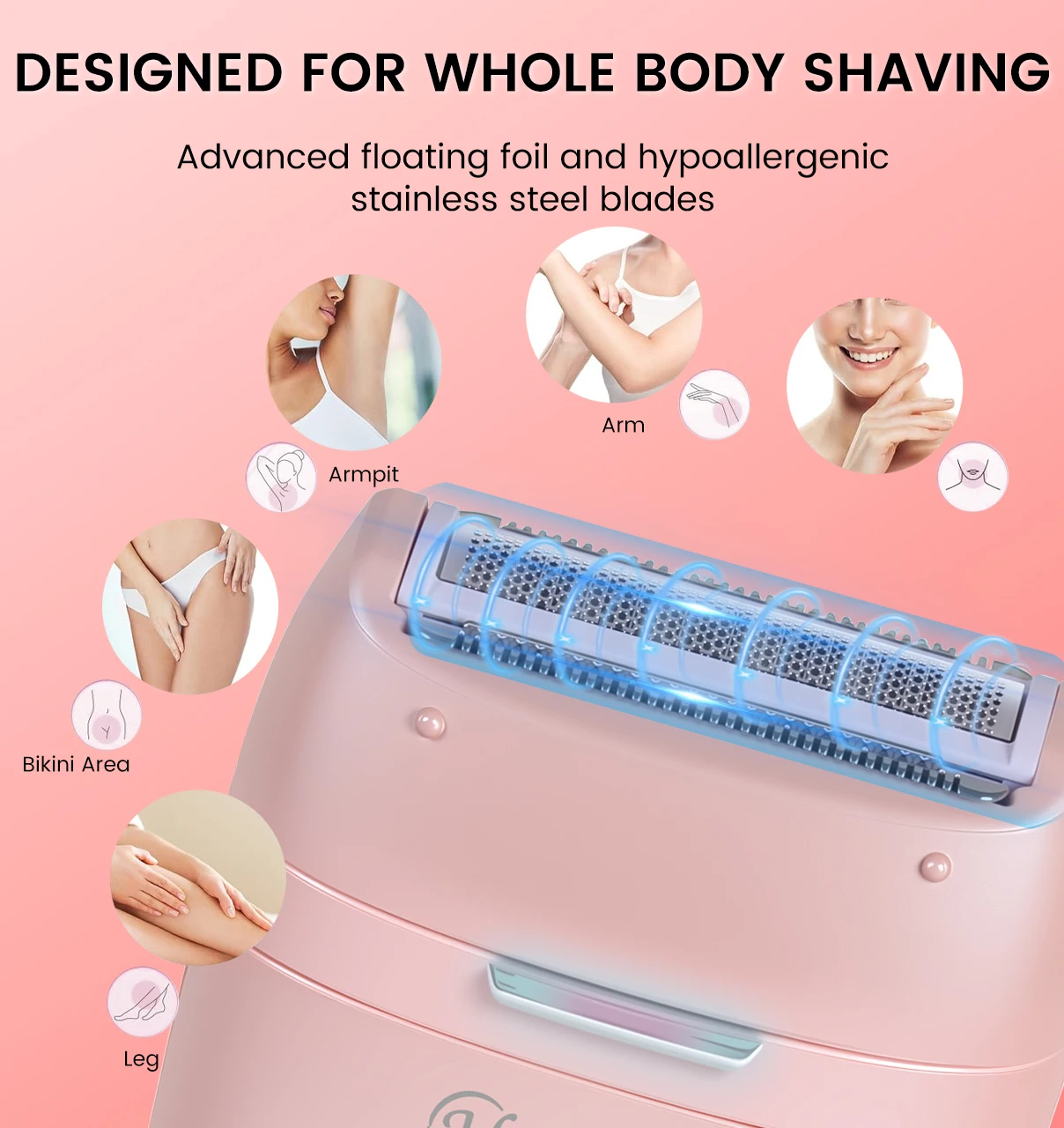 Hatteker 5-in-1 Electric for Women Hair Remover Roller Home Use Washable Hair Removal Device with Private Clip And Light