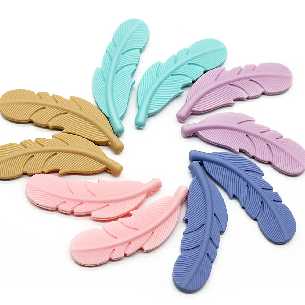 Cute-Idea 10PCs Silicone Beads Feather Teether BPA Free DIY Infant Teething Necklace Rodent Pendant Jewelry Nursing Shower