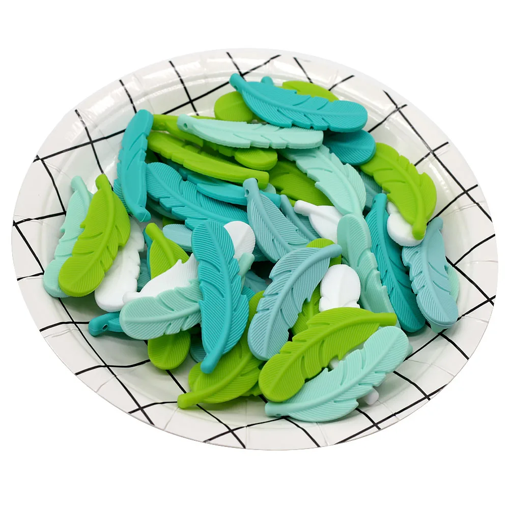 Cute-Idea 10PCs Silicone Beads Feather Teether BPA Free DIY Infant Teething Necklace Rodent Pendant Jewelry Nursing Shower
