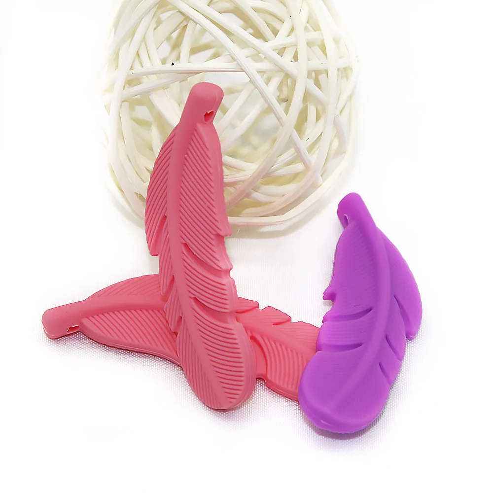 Cute-Idea 10PCs Silicone Beads Feather Teether BPA Free DIY Infant Teething Necklace Rodent Pendant Jewelry Nursing Shower