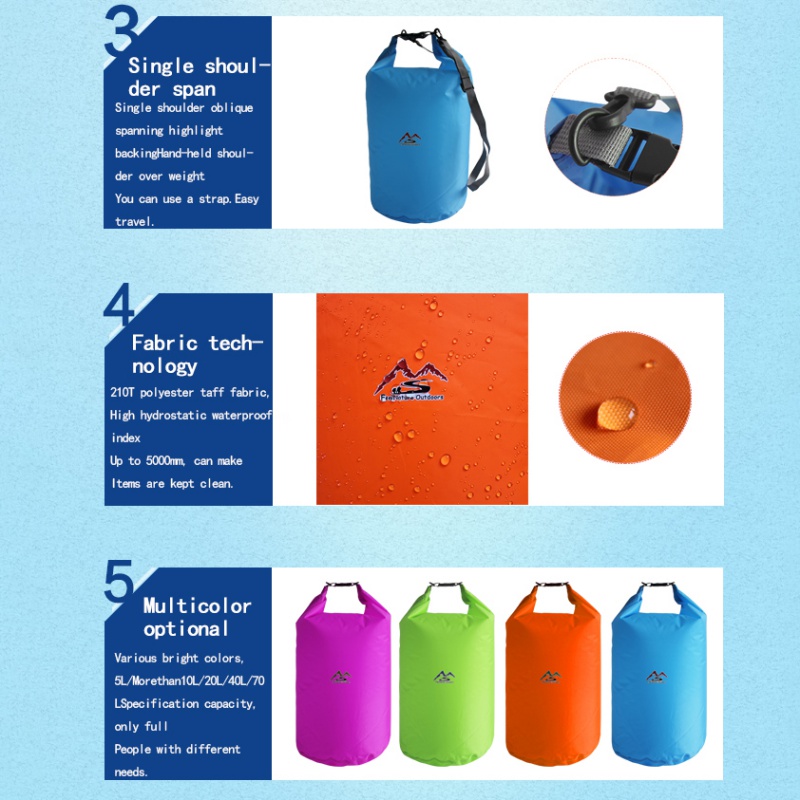 5L/10L/20L/40L/70L Dry Bag Swimming Waterproof Bags Sack Waterproof Floating Dry Gear Bags For Boating Fishing Rafting 4 Colors
