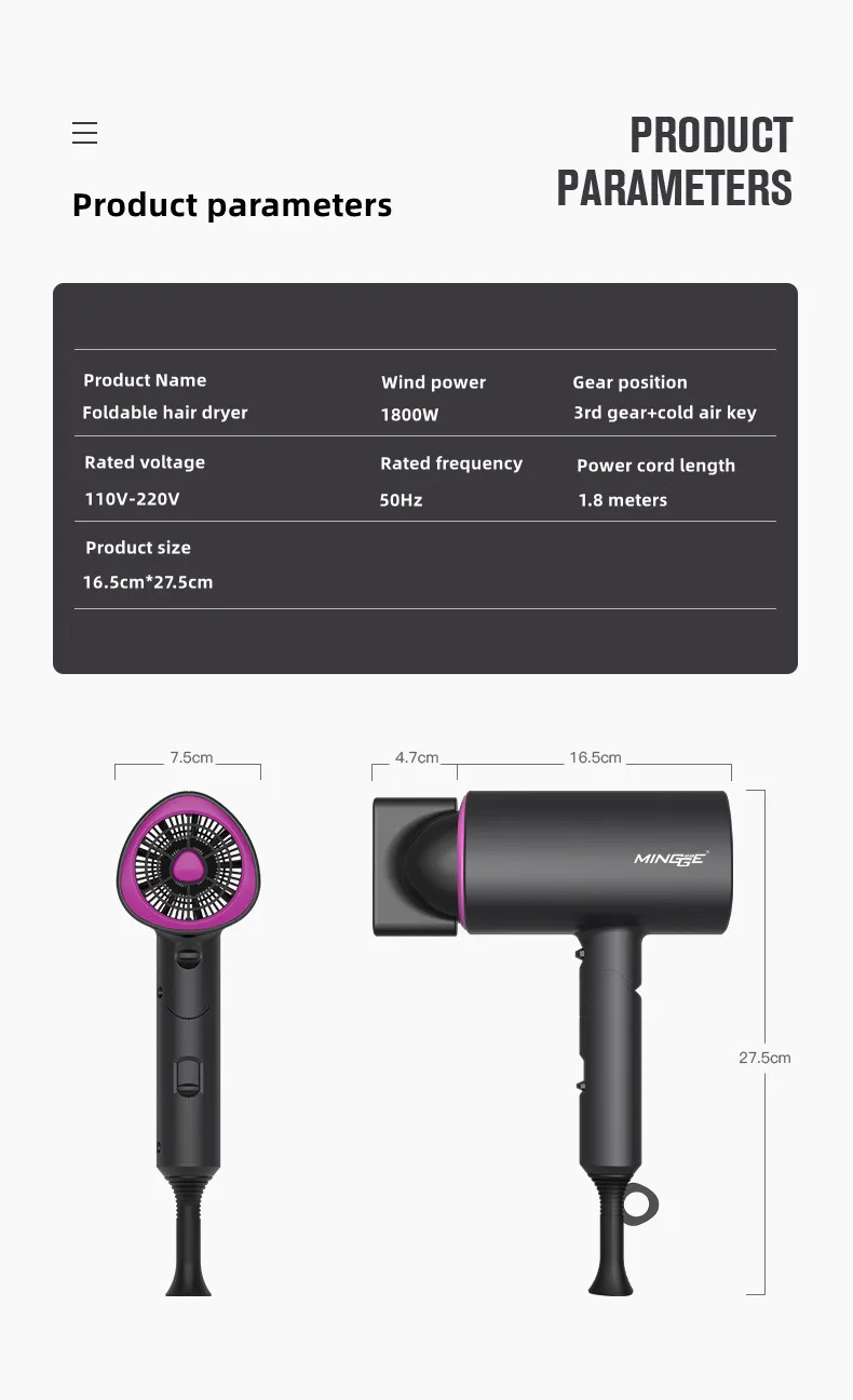 Hot Selling Professional Hair Dryer Negative Ion High Power Blue Light Foldable Electric Hair Dryer Salon Hair Tools Home