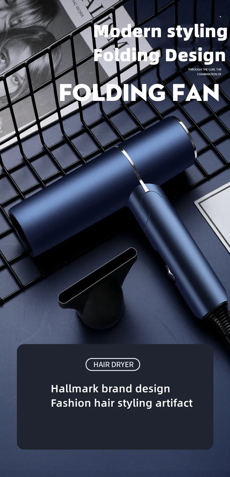 Hot Selling Professional Hair Dryer Negative Ion High Power Blue Light Foldable Electric Hair Dryer Salon Hair Tools Home