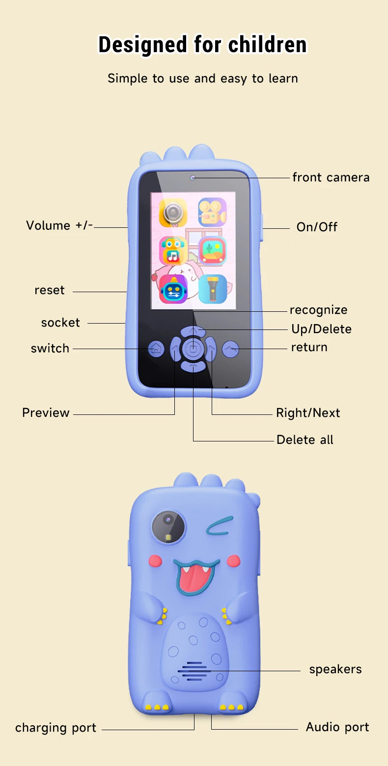 Baby Phone Toys Smart Phone Camera Toys Cartoon Musical Mini Cellphone Learning Toy Silicone cover Toy Kids Digital Camera Gift