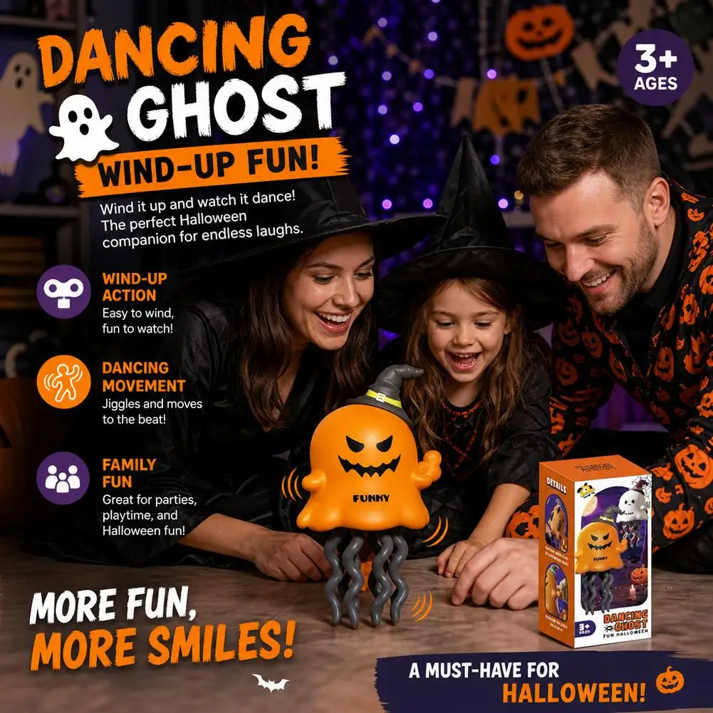 Wind-Up Dancing Ghost Toy for Kids, Interactive Moving Singing Toy with Music and Lights, Educational Toddler Toy
