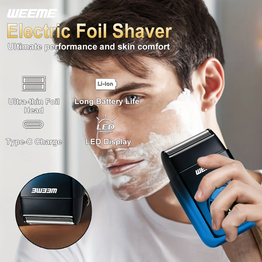 4-Piece Men's Professional Blue Hair Clipper Set, Cordless Trimmer with LED Display, Includes Razor Head and Nose Trimmer, Perfe