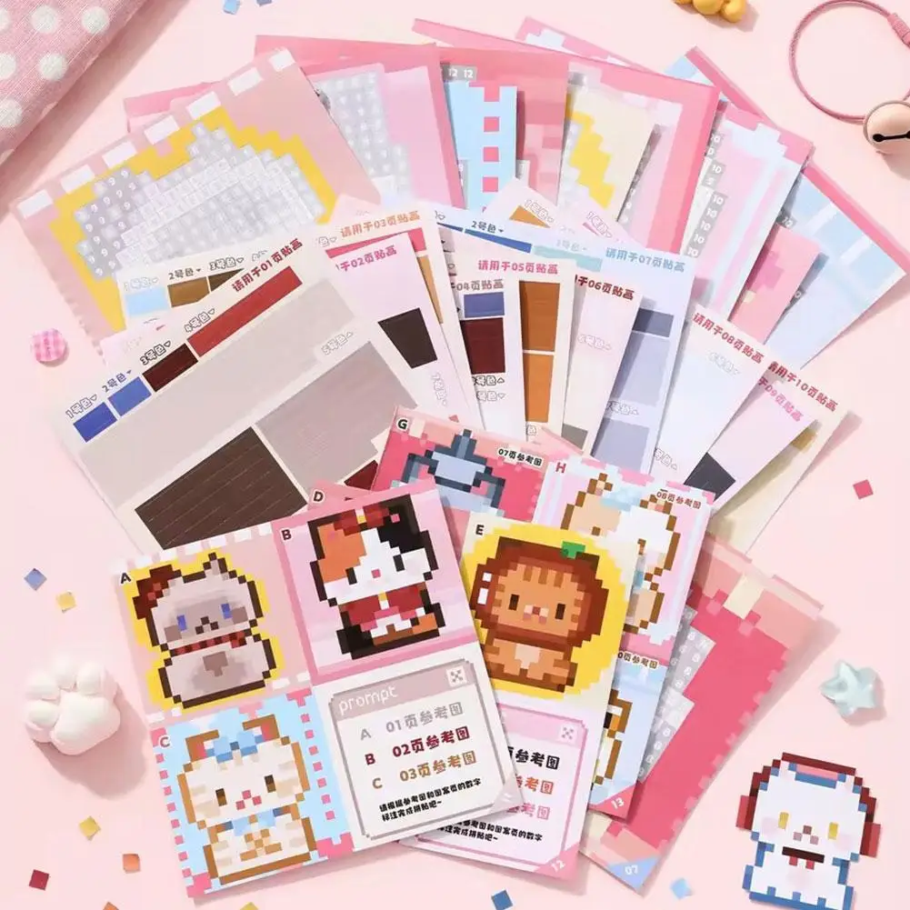 Pixel Art Sticker Book DIY Animal Puzzle Mosaic Craft Educational Toy Kids 23 Sheets Activity Game Cartoon Cute Gift Supplies