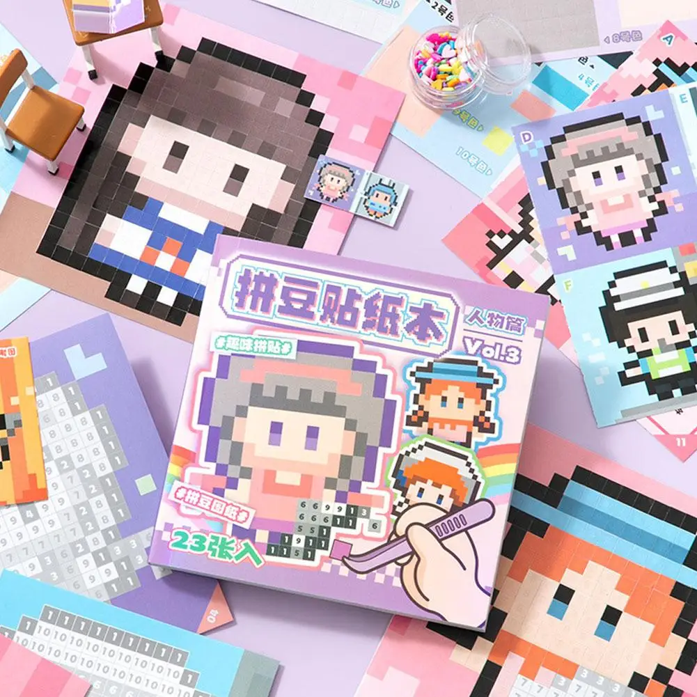Pixel Art Sticker Book DIY Animal Puzzle Mosaic Craft Educational Toy Kids 23 Sheets Activity Game Cartoon Cute Gift Supplies