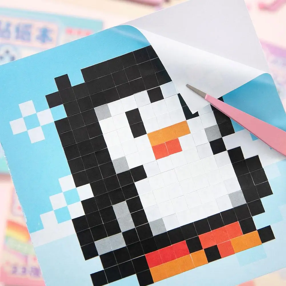 Pixel Art Sticker Book DIY Animal Puzzle Mosaic Craft Educational Toy Kids 23 Sheets Activity Game Cartoon Cute Gift Supplies