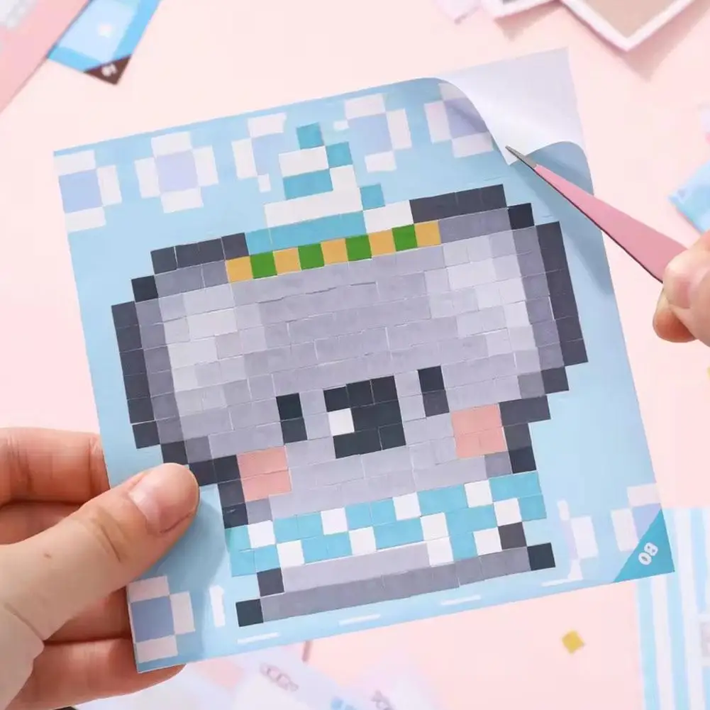 Pixel Art Sticker Book DIY Animal Puzzle Mosaic Craft Educational Toy Kids 23 Sheets Activity Game Cartoon Cute Gift Supplies