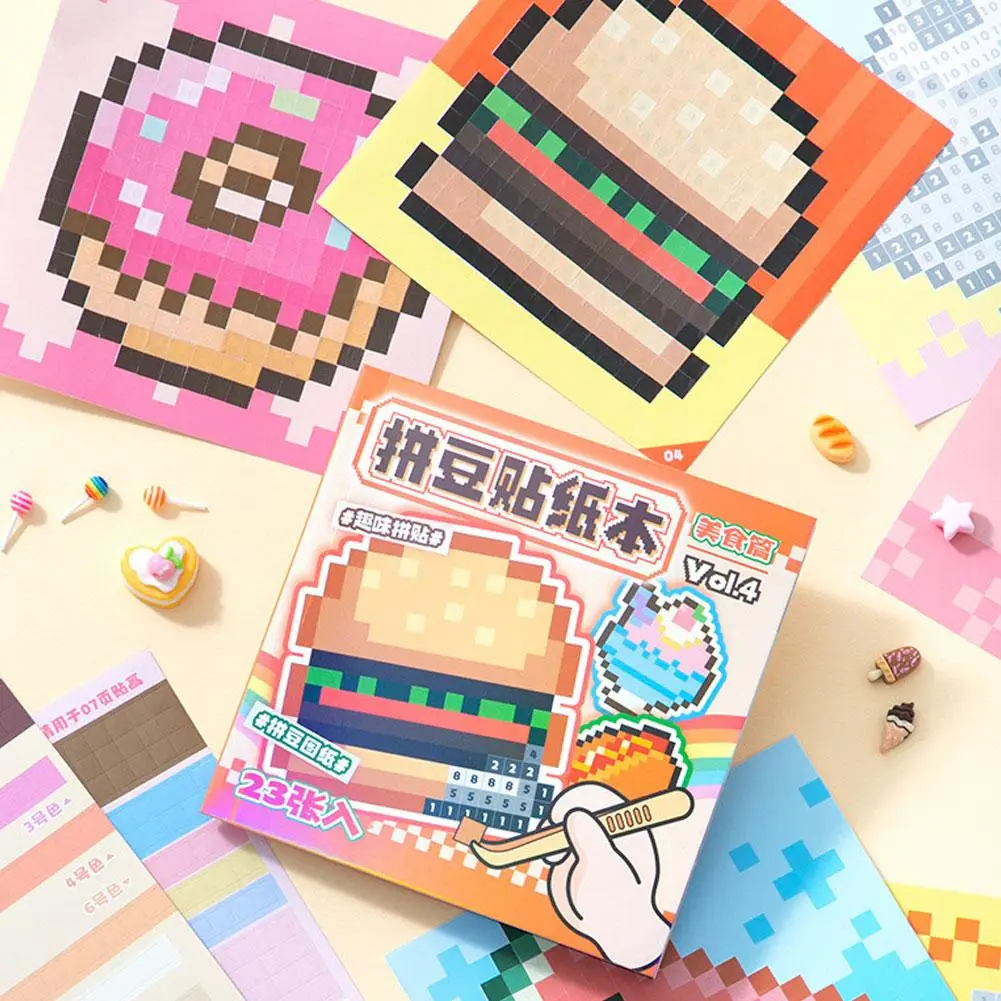 Pixel Art Sticker Book DIY Animal Puzzle Mosaic Craft Educational Toy Kids 23 Sheets Activity Game Cartoon Cute Gift Supplies