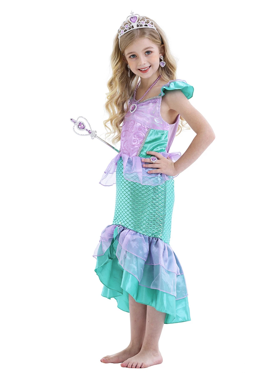 Girl Mermaid Princess Costume Kid Fancy Ariel Party Carnival Birthday Gift Summer Dress Shiny Sequin Mermaid Dress 2-10T