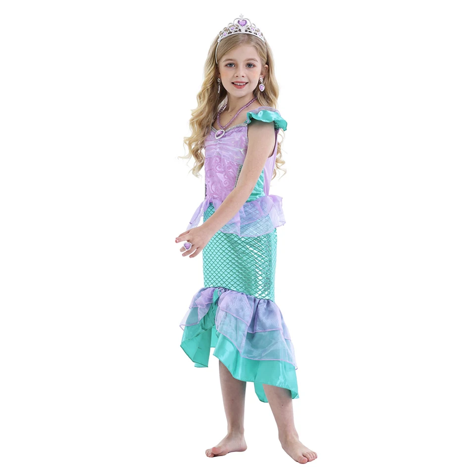 Girl Mermaid Princess Costume Kid Fancy Ariel Party Carnival Birthday Gift Summer Dress Shiny Sequin Mermaid Dress 2-10T