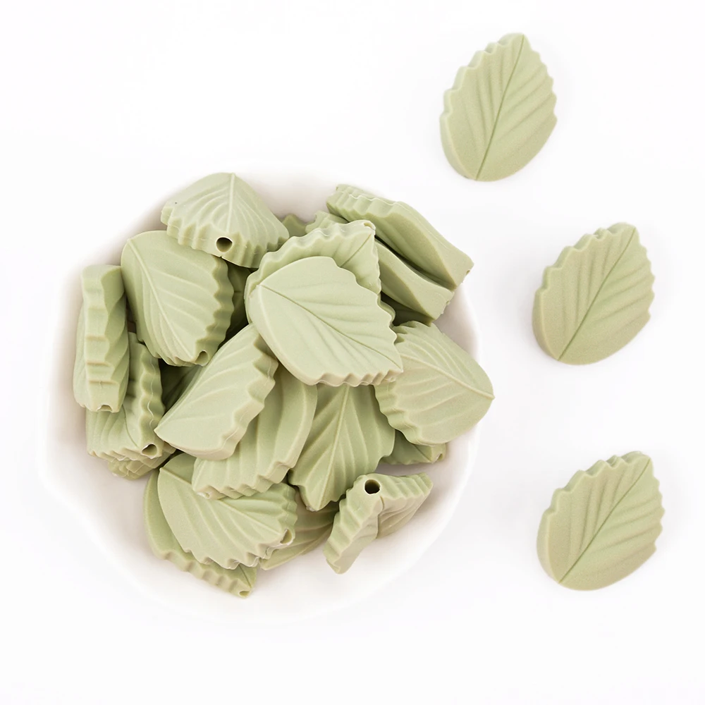 LOFCA 10PCS Leaf Baby Teething Silicone Beads Leaves DIY Food Grade Silicone Toy BPA Free Chew Nurse Gift Teethers Accessories