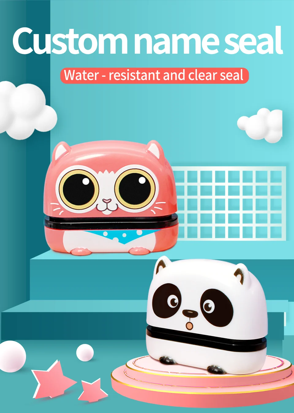 Cute Cartoon Children Seal Students, Large Size Washed Non - Fading Fabric And Textile Stamps.