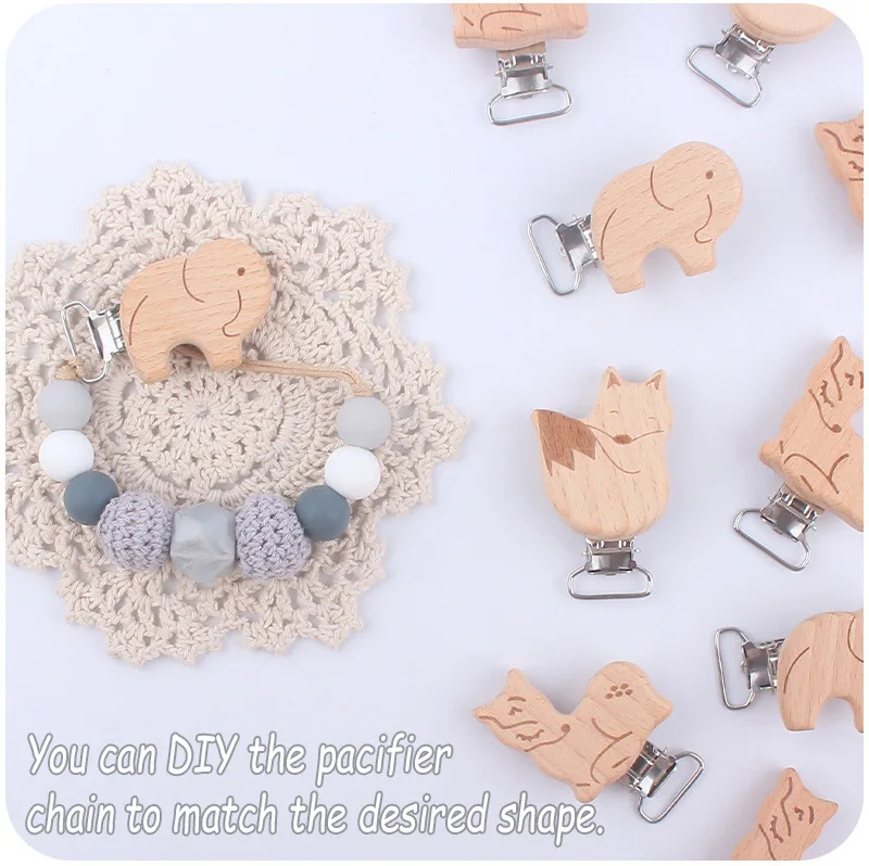 5Pcs/Lot New Arrival Lovely Wooden Pacifier Clip Natural Beech Wood Accessories for Baby Handmade Dummy Clips Pacifier Chain
