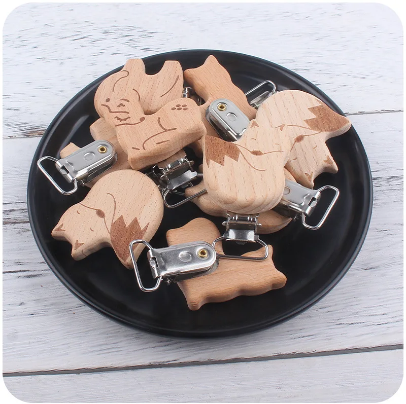 5Pcs/Lot New Arrival Lovely Wooden Pacifier Clip Natural Beech Wood Accessories for Baby Handmade Dummy Clips Pacifier Chain