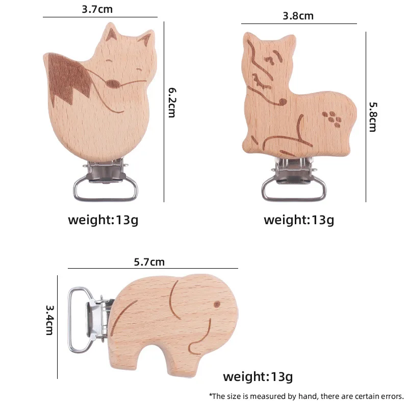 5Pcs/Lot New Arrival Lovely Wooden Pacifier Clip Natural Beech Wood Accessories for Baby Handmade Dummy Clips Pacifier Chain