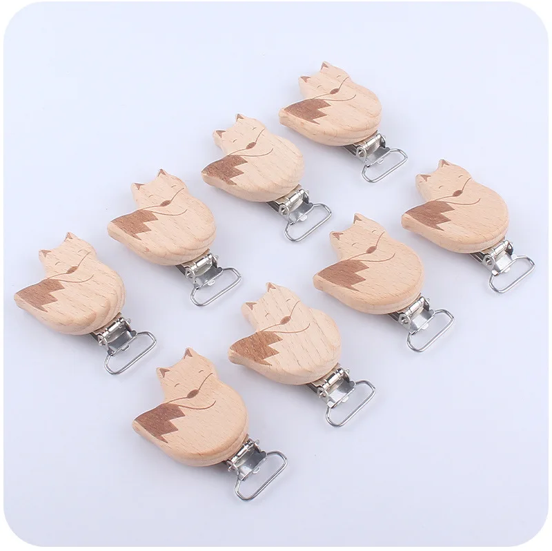 5Pcs/Lot New Arrival Lovely Wooden Pacifier Clip Natural Beech Wood Accessories for Baby Handmade Dummy Clips Pacifier Chain