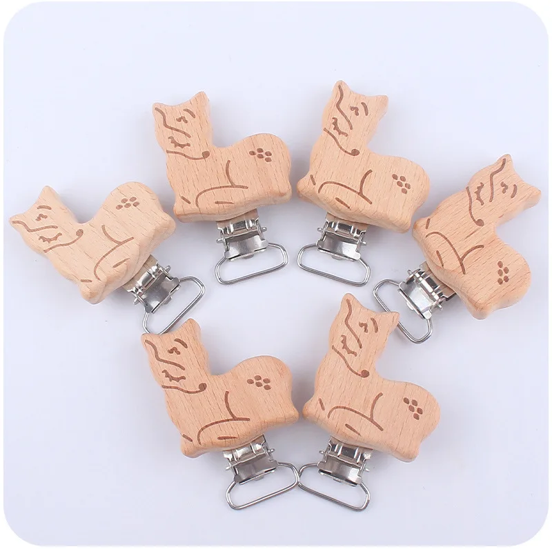 5Pcs/Lot New Arrival Lovely Wooden Pacifier Clip Natural Beech Wood Accessories for Baby Handmade Dummy Clips Pacifier Chain