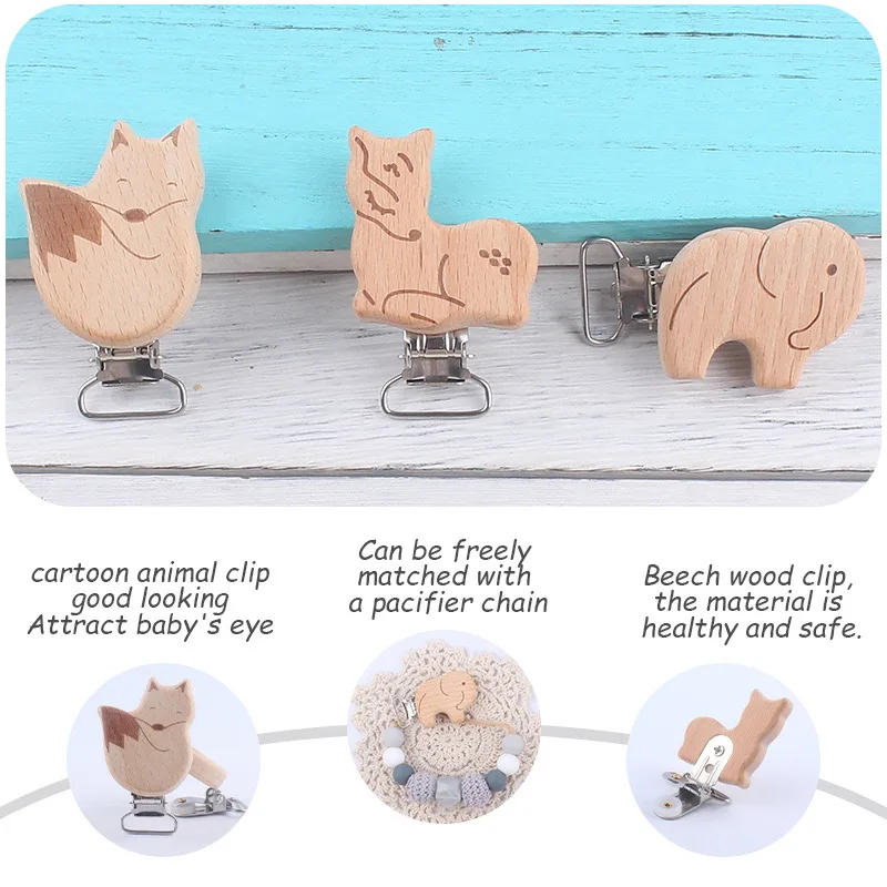 5Pcs/Lot New Arrival Lovely Wooden Pacifier Clip Natural Beech Wood Accessories for Baby Handmade Dummy Clips Pacifier Chain
