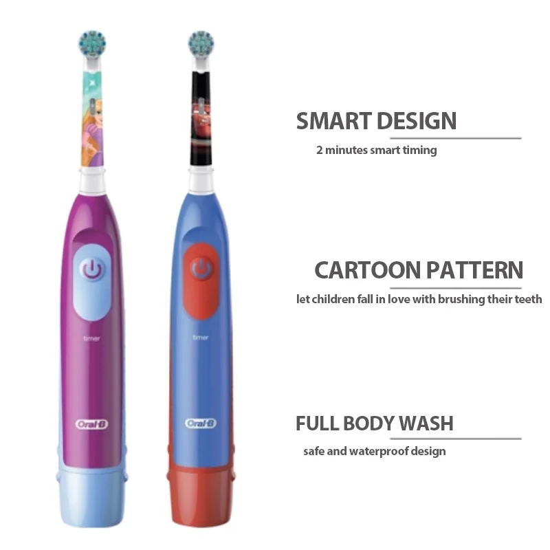 Oral-B Kid's Electric Toothbrush Battery Powered Rotation Tooth Brush Oral Dental Clean with 2 Minutes Timer For Children Age 3+