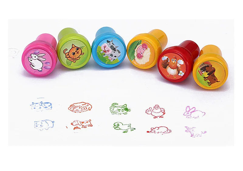 10Pcs/Set Children Stamps Toy Cartoon Animals Dinosaur Fruits Pattern Seal for Kids DIY Painting Toys