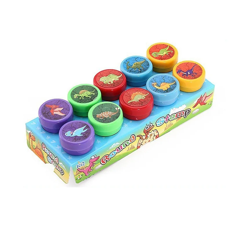 10Pcs/Set Children Stamps Toy Cartoon Animals Dinosaur Fruits Pattern Seal for Kids DIY Painting Toys