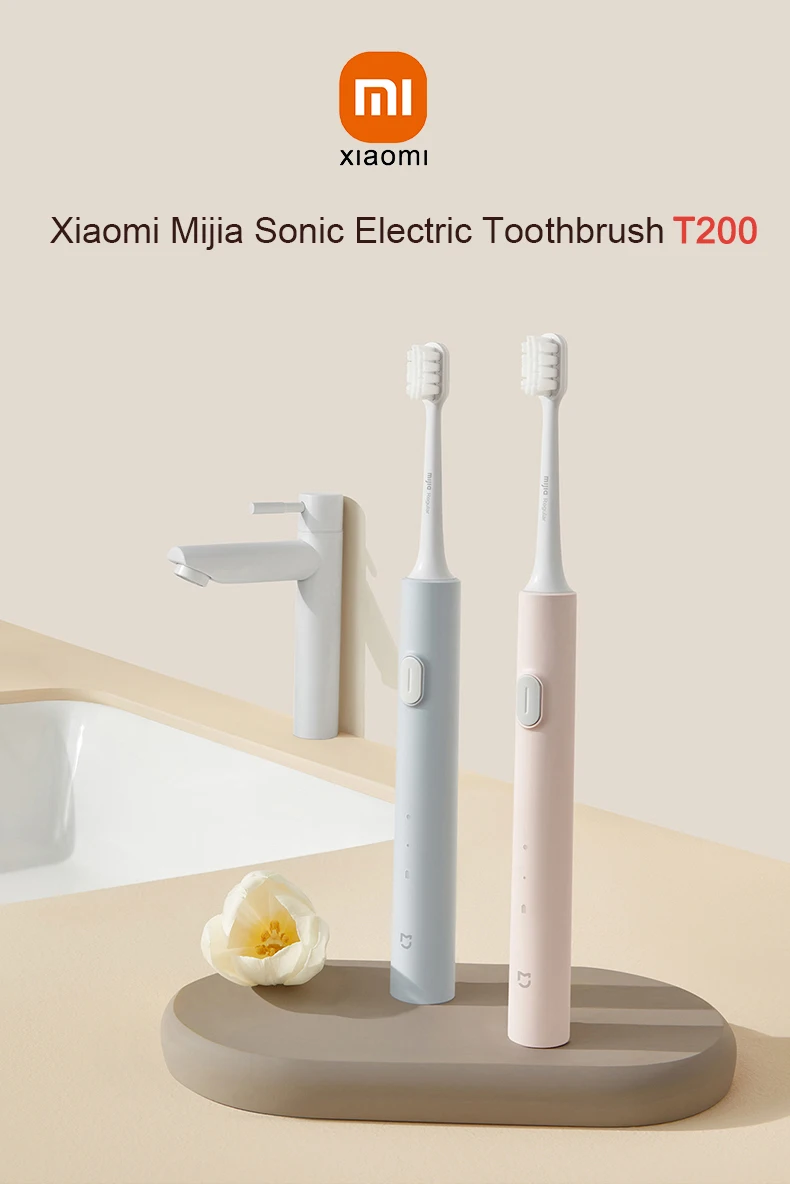 Xiaomi Mijia T200 Sonic Electric Toothbrush - Teeth Whitening Ultrasonic Vibrating Smart Tooth Brushes IPX7 Waterproof