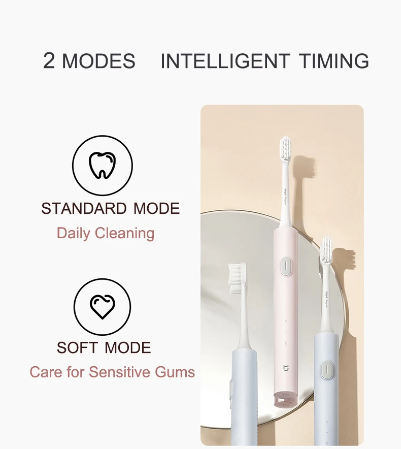 Xiaomi Mijia T200 Sonic Electric Toothbrush - Teeth Whitening Ultrasonic Vibrating Smart Tooth Brushes IPX7 Waterproof