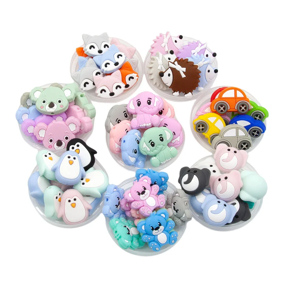 Cute-idea 10pcs/lot Silicone Teether Beads Food Grade Animal Chewable Beads DIY Pacifier Chain Toys Accessories Baby Product