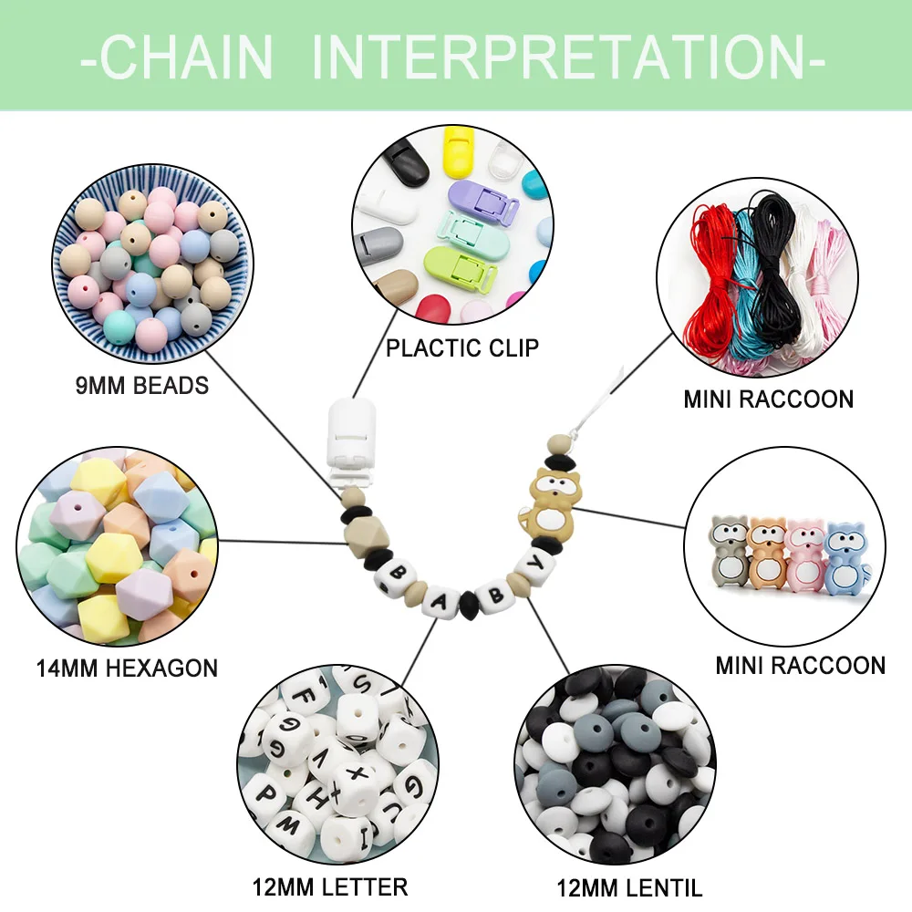 Cute-idea 10pcs/lot Silicone Teether Beads Food Grade Animal Chewable Beads DIY Pacifier Chain Toys Accessories Baby Product